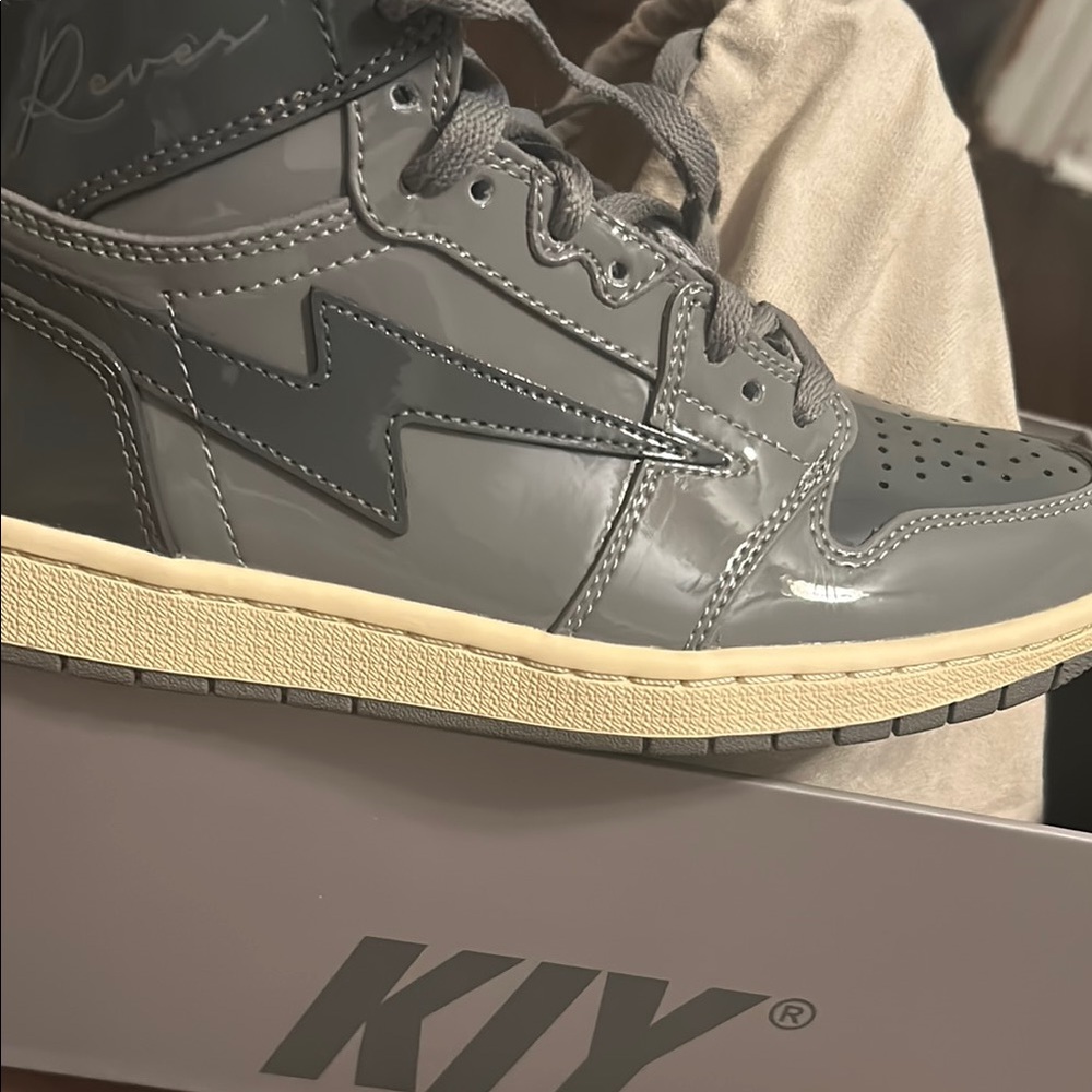 Gray High-Top Sneakers with Zigzag Design